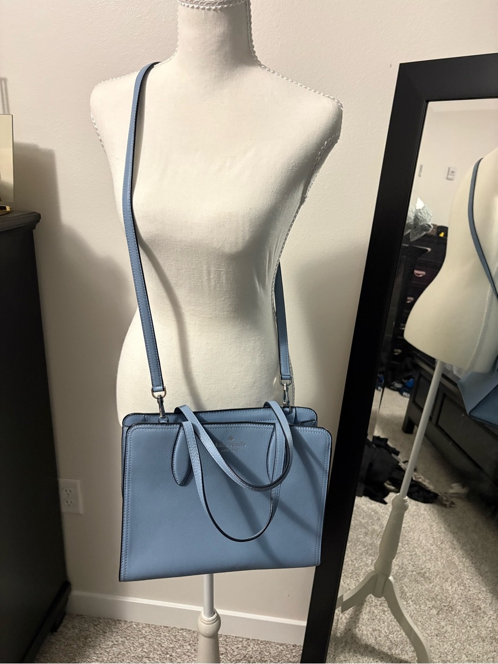 kate spade Light Blue Leather Shoulder Bag with Detachable Strap